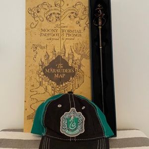 Death Eater wand, Marauder’s Map, Slytherin cap